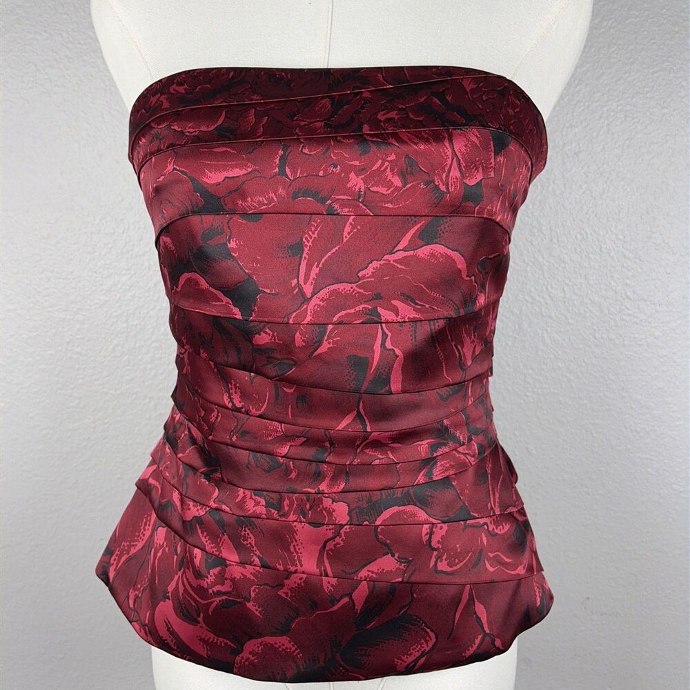 White House Black Market Red Floral Layered Corest Style Bustier Top Size 2